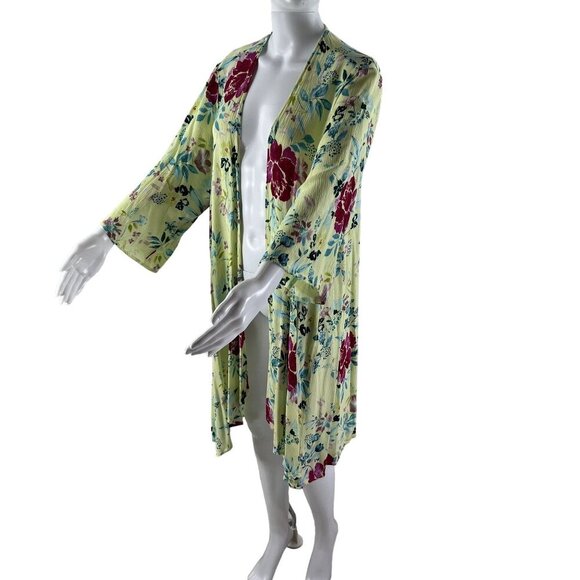 Torrid Womens M-L Floral Kelly Green Kimono Crinkle Gauze Cardigan Bloomcore - Picture 3 of 10